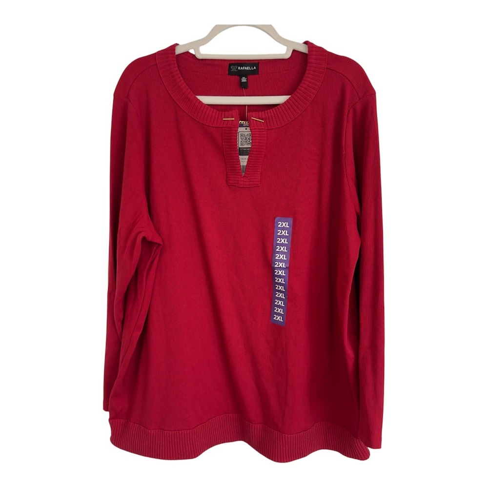 Rafaella Womens‎ Rio Red Ribbed V-Neck Top Gold Hardware LRKFF053 2XL NEW